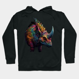 Colorful Horned Dino Busting Through Hoodie